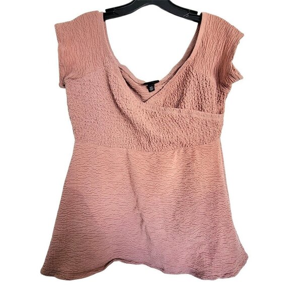 Torrid Dusty Pink Textured Smocked Off Shoulder Babydoll Top CrissCross Surplice - Picture 5 of 13